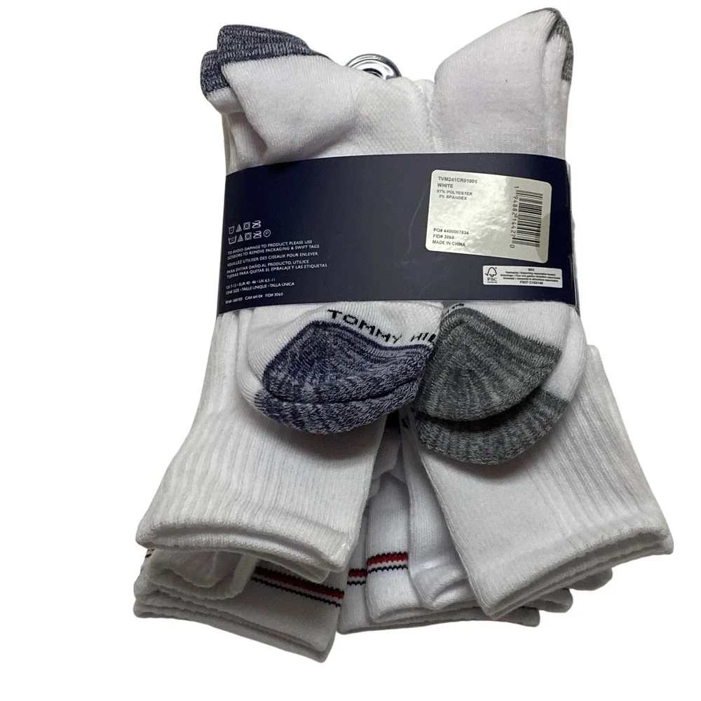 Tommy Hilfiger‎ Mens 5 Pack Cushion Crew Socks White Athletic Ribbed NWT